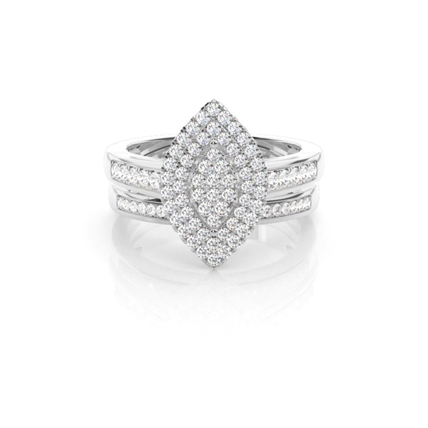 Micro Pave Setting Round Diamond Cluster Ring With Matching Band
