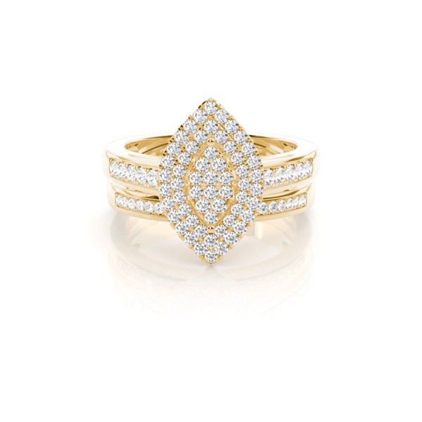 Micro Pave Setting Round Diamond Cluster Ring With Matching Band