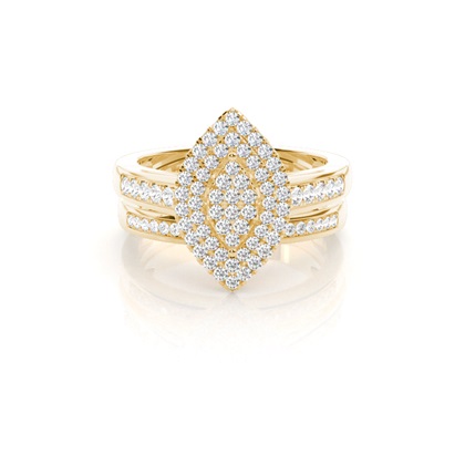 Micro Pave Setting Round Diamond Cluster Ring With Matching Band