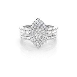 Micro Pave  Setting Round Diamond Cluster Ring With Matching Band