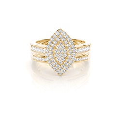 Micro Pave Setting Round Diamond Cluster Ring With Matching Band