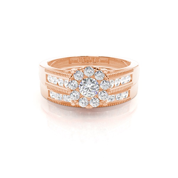Channel Setting Round Diamond Cluster Ring With Matching Band