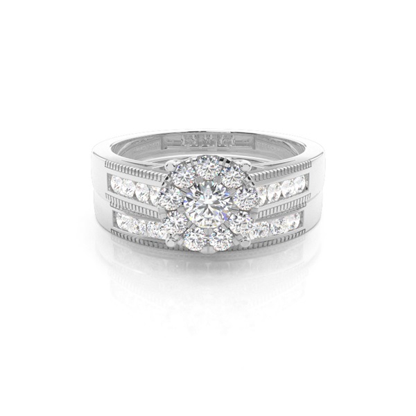 Channel Setting Round Diamond Cluster Ring With Matching Band