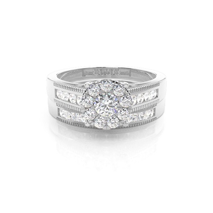 Channel Setting Round Diamond Cluster Ring With Matching Band