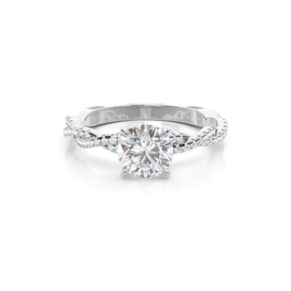 4 Prong Setting Round Moissanite Side Stone Engagement Ring