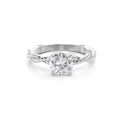 4 Prong Setting Round Moissanite Side Stone Engagement Ring