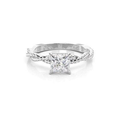 4 Prong Setting Round Moissanite Side Stone Engagement Ring
