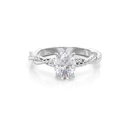4 Prong Setting Round Moissanite Side Stone Engagement Ring