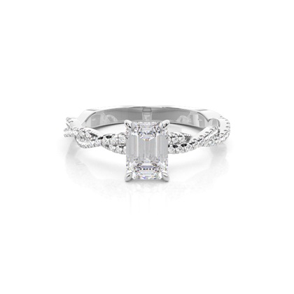 4 Prong Setting Round Moissanite Side Stone Engagement Ring