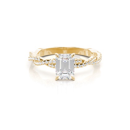 Emerald Yellow Gold Side Stone Diamond Engagement Rings
