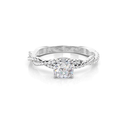 4 Prong Setting Round Moissanite Side Stone Engagement Ring