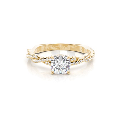 Cushion Yellow Gold Side Stone Diamond Engagement Rings