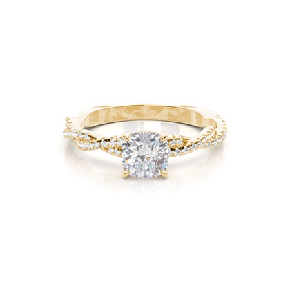 4 Prong Setting Round Moissanite Side Stone Engagement Ring