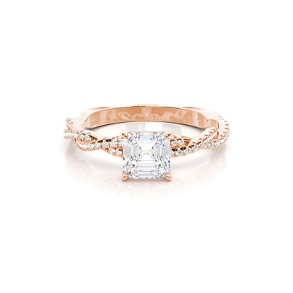 Asscher Rose Gold Side Stone Diamond Engagement Rings
