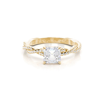Asscher Yellow Gold Side Stone Diamond Engagement Rings