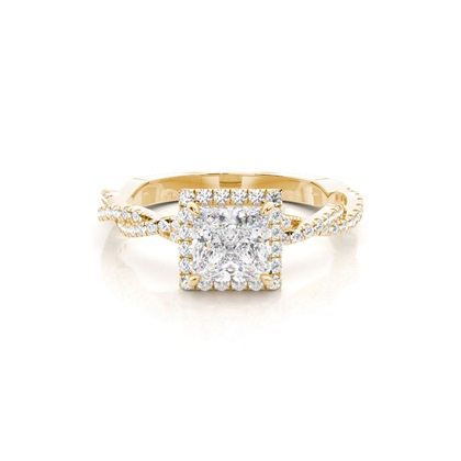 Princess Yellow Gold Halo Diamond Engagement Rings