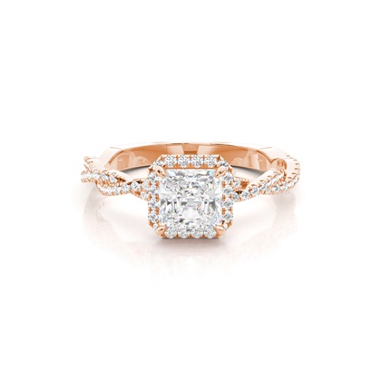 Asscher Rose Gold Halo Diamond Engagement Rings