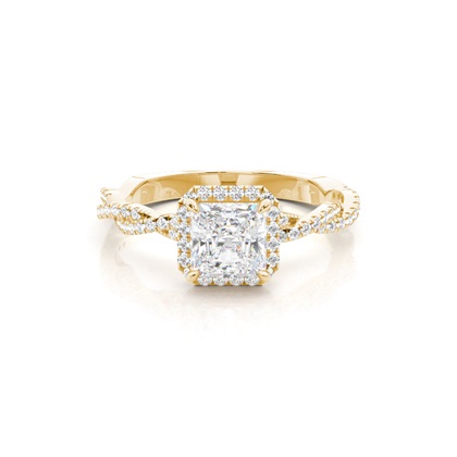 Asscher Yellow Gold Halo Diamond Engagement Rings