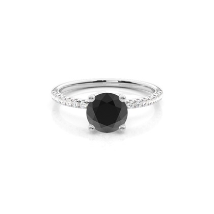 Round Black Diamond Hidden Halo Engagement Ring