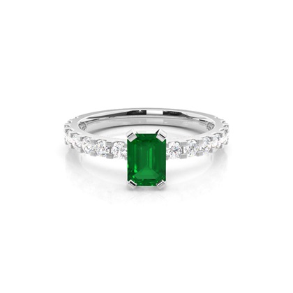 Prong Setting Emerald Side Stone Ring