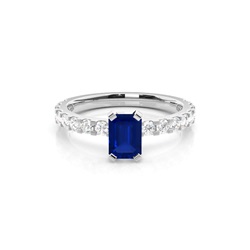 Prong Setting Blue Sapphire Side Stone Ring