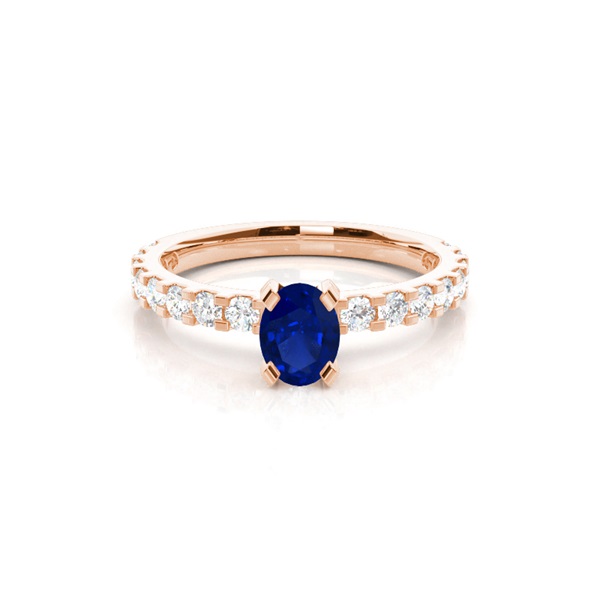 Prong Setting Oval Blue Sapphire Side Stone Ring