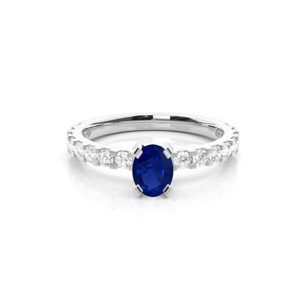 Prong Setting Oval Blue Sapphire Side Stone Ring