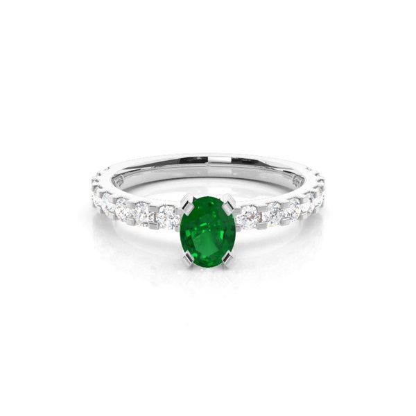 Prong Setting Oval Emerald Side Stone Ring