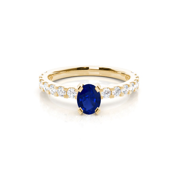 Prong Setting Oval Blue Sapphire Side Stone Ring
