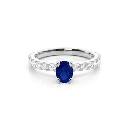 Prong Setting Oval Blue Sapphire Side Stone Ring
