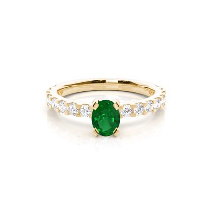 Prong Setting Oval Emerald Side Stone Ring