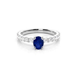 Prong Setting Oval Blue Sapphire Side Stone Ring