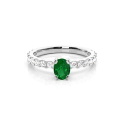 Prong Setting Oval Emerald Side Stone Ring