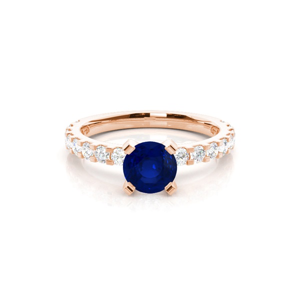 Prong Setting Round Blue Sapphire Side Stone Ring