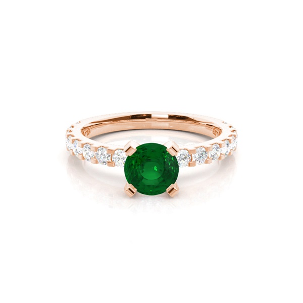 Prong Setting Round Emerald Side Stone Ring