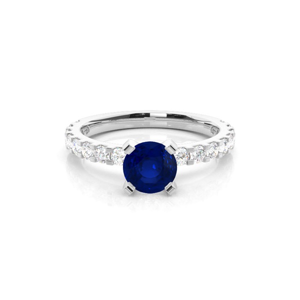 Prong Setting Round Blue Sapphire Side Stone Ring