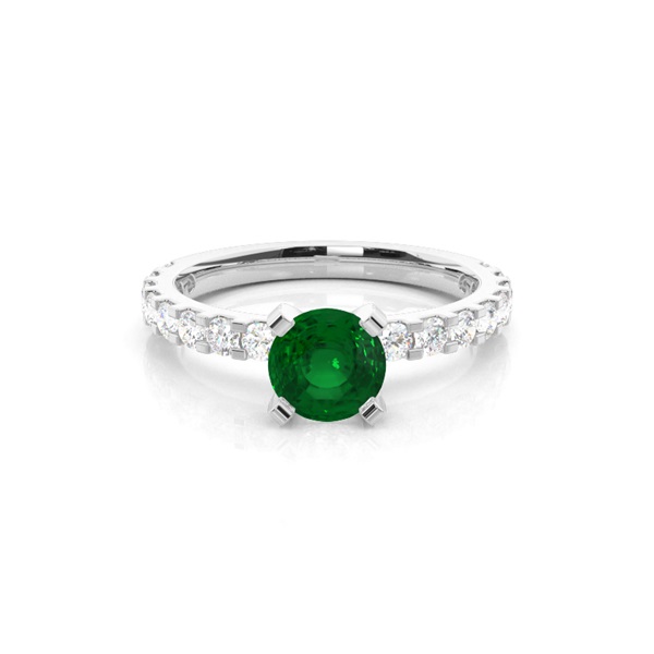 Prong Setting Round Emerald Side Stone Ring
