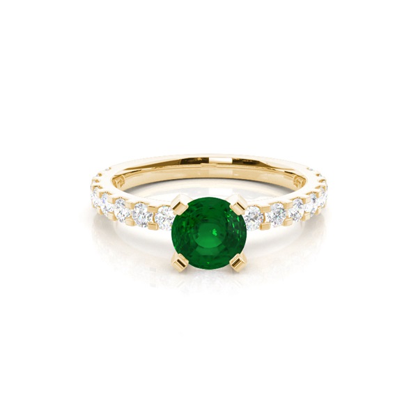 Prong Setting Round Emerald Side Stone Ring