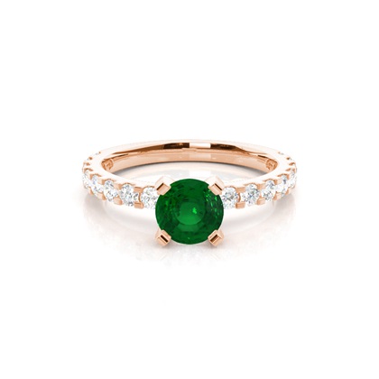 Prong Setting Round Emerald Side Stone Ring