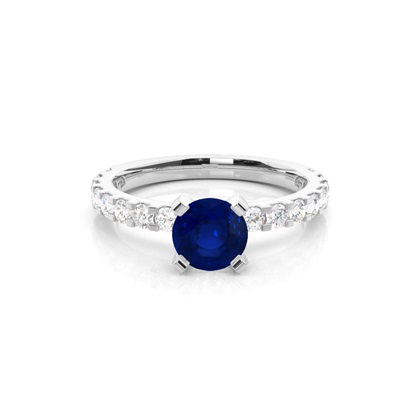 Prong Setting Round Blue Sapphire Side Stone Ring