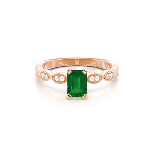 Prong Setting Emerald Side Stone Ring