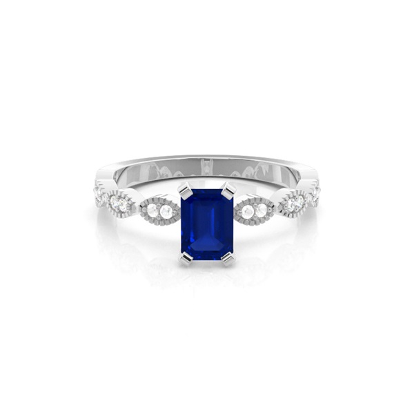 Prong Setting Blue Sapphire Side Stone Ring