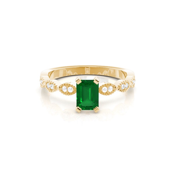 Prong Setting Emerald Side Stone Ring