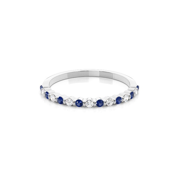 Prong Setting Round Blue Sapphire Half Eternity Ring