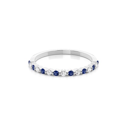 Prong Setting Round Blue Sapphire Half Eternity Ring