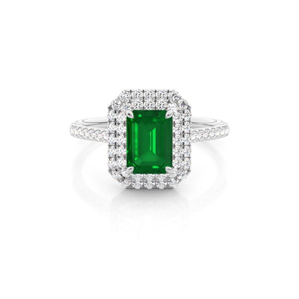 Prong Setting Emerald Halo Ring