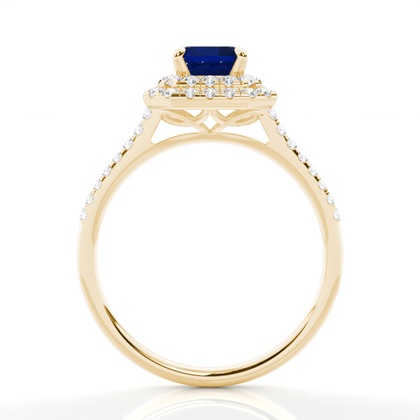 Zinkeneinstellung Blauer Saphir-Halo-Ring