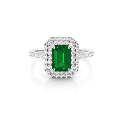 Prong Setting Emerald Halo Ring