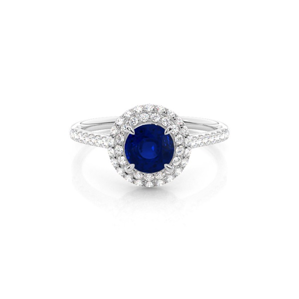 Prong Setting Round Blue Sapphire Halo Ring