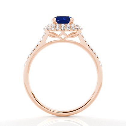 Zinkeneinstellung Runder blauer Saphirhalo-Ring